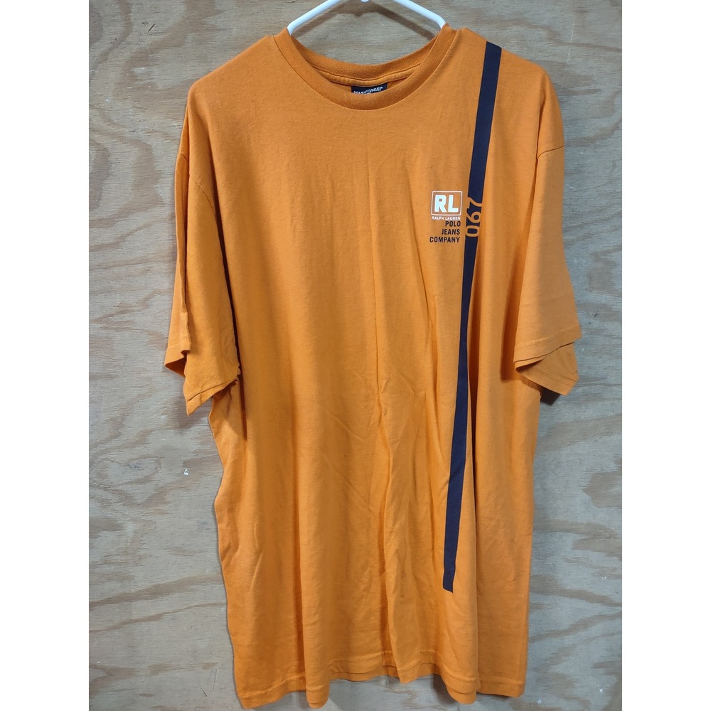 Polo Jeans Co Ralph Lauren Orange Graphic T-Shirt Mens XL 067 Stripe Cotton